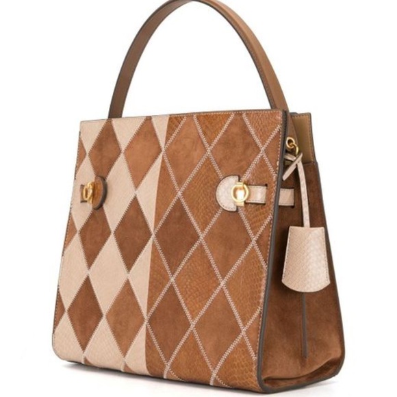 Tory Burch Two-Tone Tan Patchwork Leather Tote - Picture 2 of 8